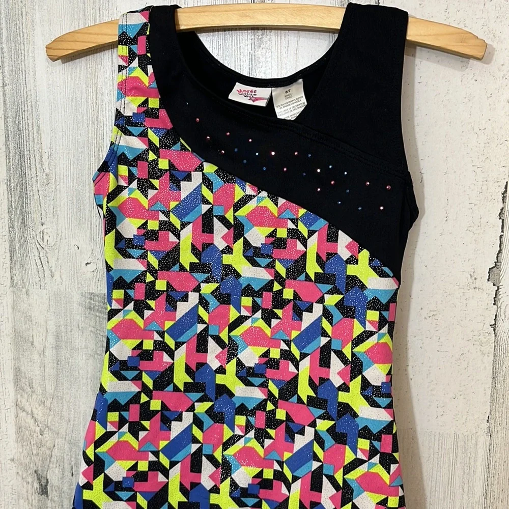 #R62 multi color athletic gymnastics leotard size 6/7 MORÉT ACTIVE GIRL